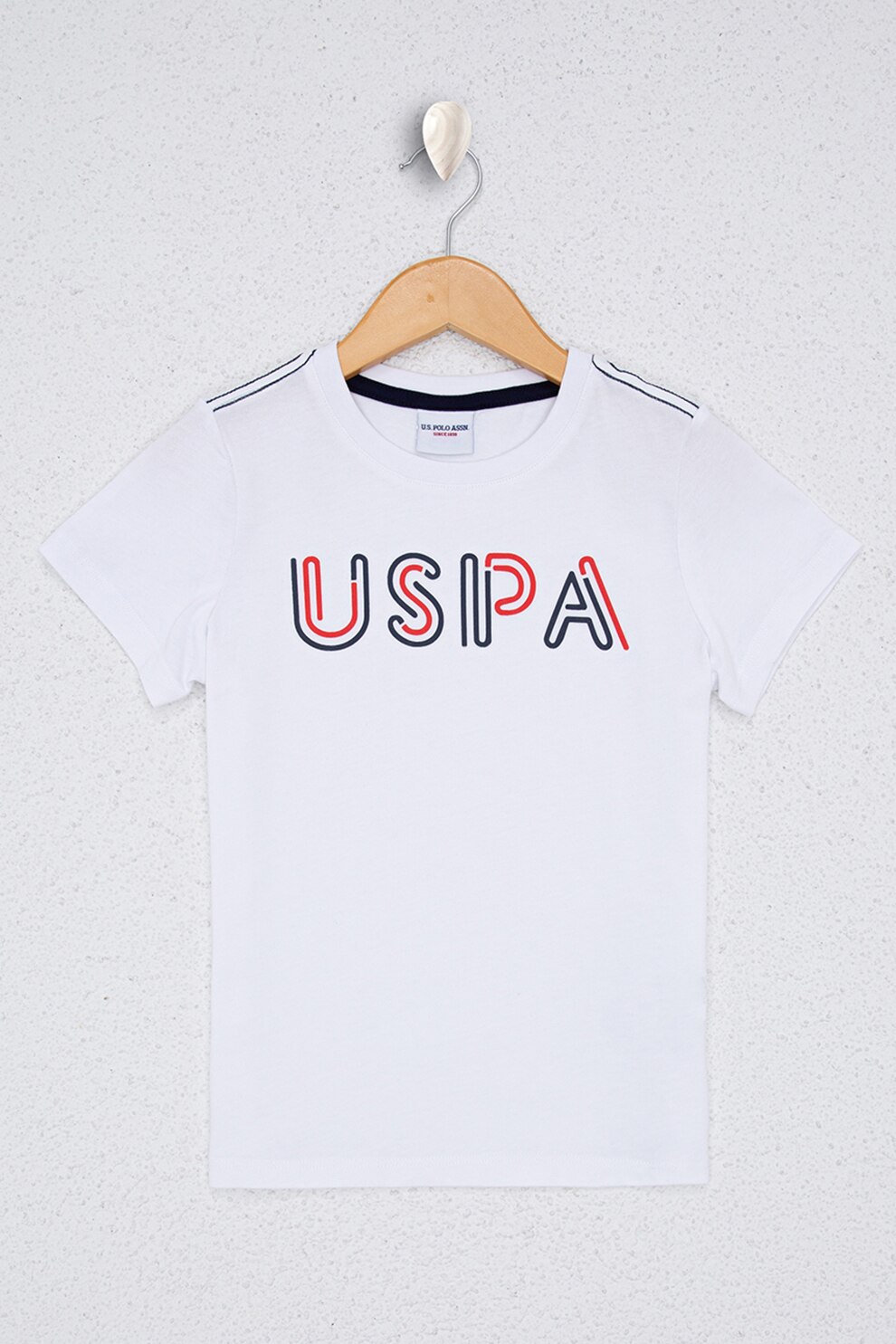 U.S. Polo Assn., Tricou de bumbac cu imprimeu logo, Alb