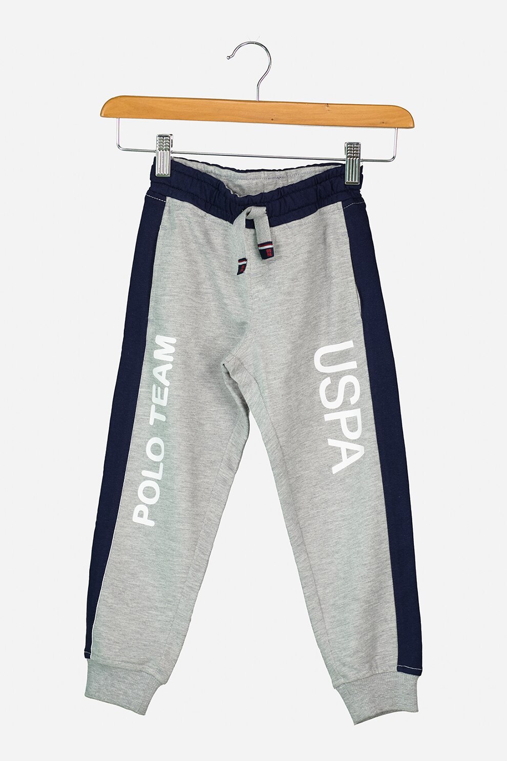 U.S. Polo Assn., Pantaloni sport cu snur si logo, Gri melange/Bleumarin, 146-152 CM