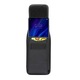Калъф за телефон, съвместим с Prestigio Multiphone 5504 Duo, с вертикален кобур за колан и с джоб за карти, текстилен материал и синтетична кожа, черен