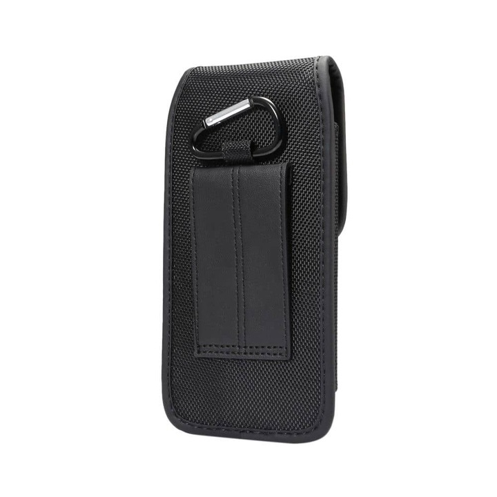 Husa Telefon compatibila cu Nokia 8 (2017), vertical si cu suport pentru card, material textil, negru