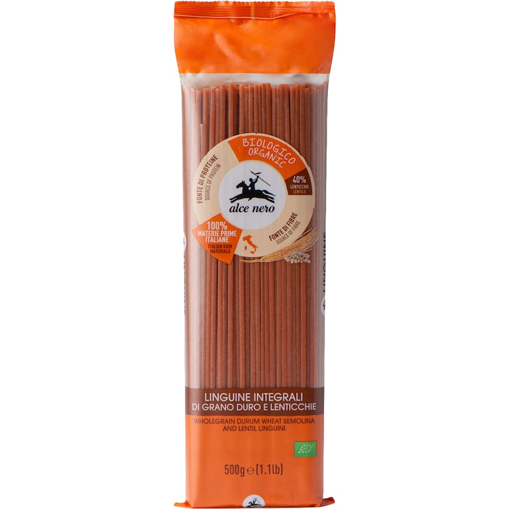 Paste linguine grau integral si linte BIO Alce Nero, 500g