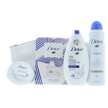 Set cadou 4 piese, Dove, Gel de dus 225 ml, Deodorant antiperspirant 250 ml, Crema corp 75 ml Set cadou 4 piese, Dove, Gel de dus 225 ml, Deodorant antiperspirant 250 ml, Crema corp 75 ml