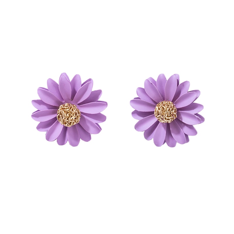 Cercei dama, floare, detaliu auriu EFAYN RO, Mov, 30 mm