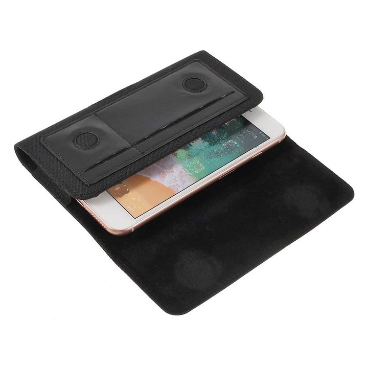 Калъф за телефон, съвместим с Honor Play 4T (2020), с метална щипка за колан и държач за карти, плат и синтетична кожа, черен