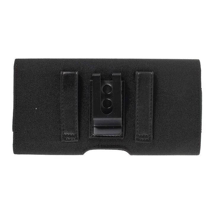 Калъф за телефон, съвместим с Blu Dash L5, с метална щипка за колан и държач за карти, плат и синтетична кожа, черен