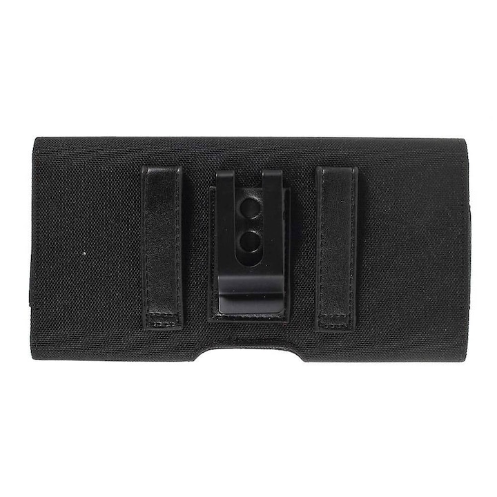 Калъф за телефон, съвместим с Leagoo M11 (2018), с метална щипка за колан и държач за карти, текстилен материал и изкуствена кожа, черен