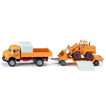 Camion Siku 4117 Mercedes 710 clasic cu remorca si excavator Kramer complet metalice la scara 1:50 Camion Siku 4117 Mercedes 710 clasic cu remorca si excavator Kramer complet metalice la scara 1:50