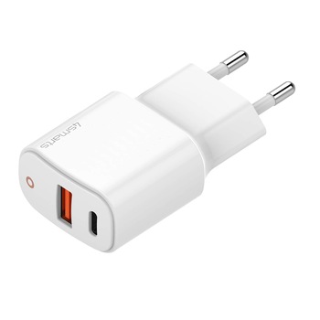 Sursa de alimentare pentru USB cu USB, iesire USB-C si tehnologii de incarcare rapida, 4smarts Wall Charger DoublePort 20W PD, alb Sursa de alimentare pentru USB cu USB, iesire USB-C si tehnologii de incarcare rapida, 4smarts Wall Charger DoublePort 20W PD, alb
