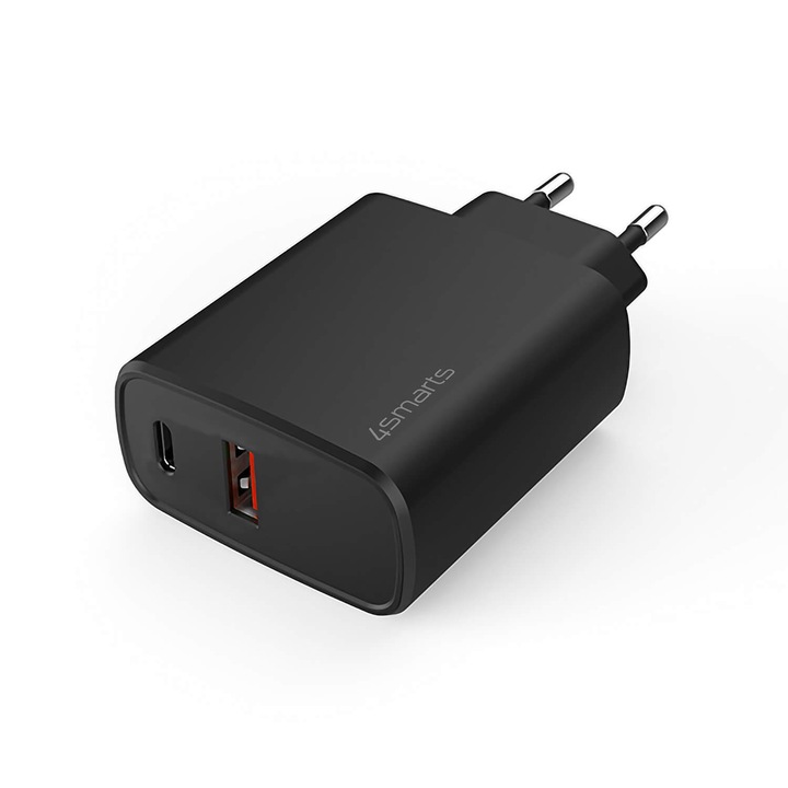 Захранване за ел. мрежа 4smarts Wall Charger VoltPlug Adaptive 25W с USB, USB-C изходи , черен