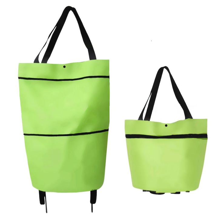 Сгъваема чанта за пазаруване с колелца, 53x27x13cm, зелен