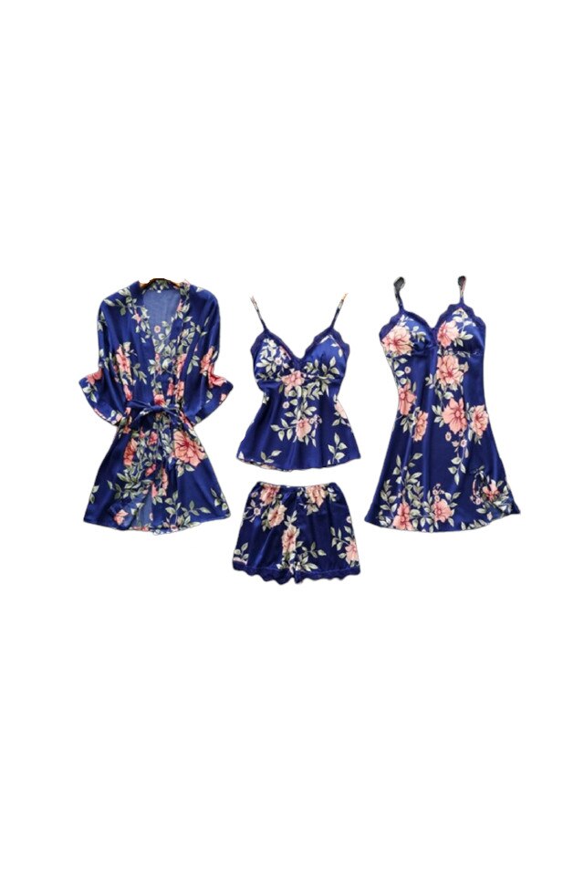 Pijamale de dama din satin, Albastru