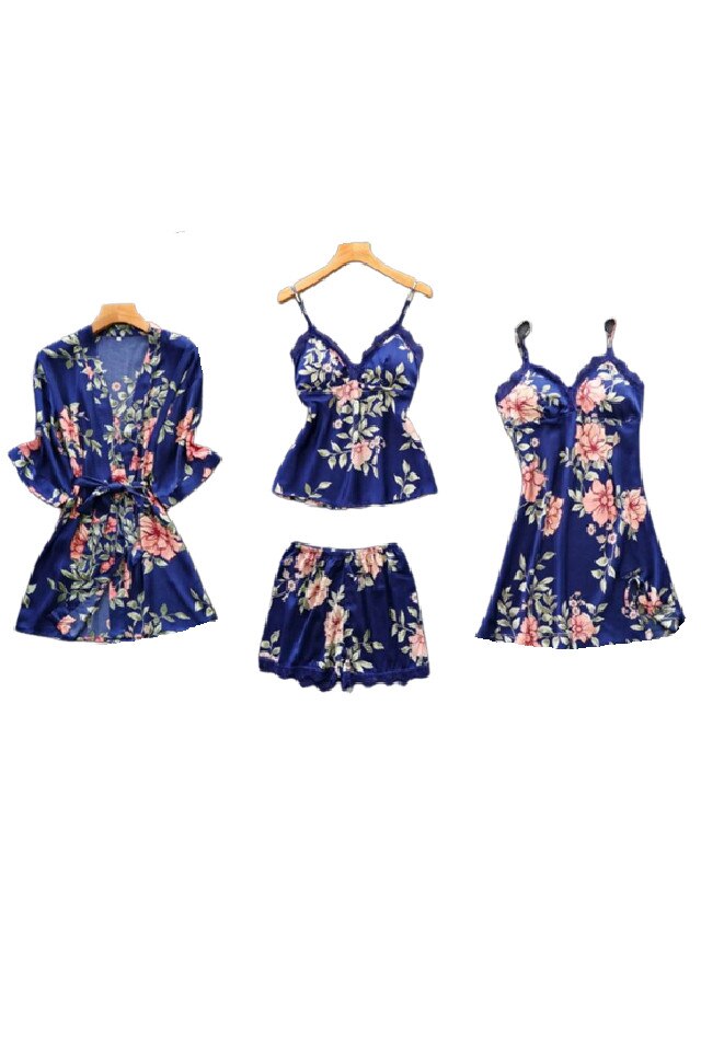 Pijamale de dama din satin, Albastru