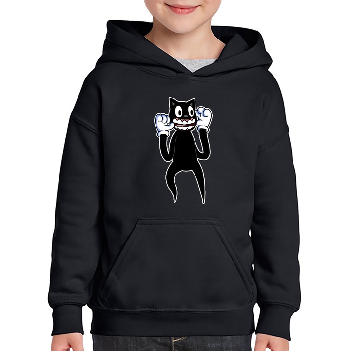 Cartoon Cat Scary Minecraft, gyerek pulóver, fekete,128-134 CM méret, 7-8 éves korig