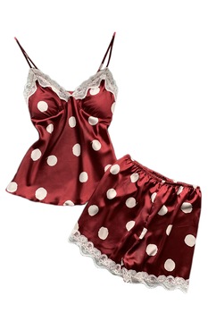 Set pijama, haine de stat in casa sexy, 2 piese, satin cu dantela, maieu si pantalon scurt, EFAYN RO, Rosu Set pijama, haine de stat in casa sexy, 2 piese, satin cu dantela, maieu si pantalon scurt, EFAYN RO, Rosu