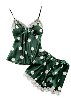 Set pijama, haine de stat in casa sexy, 2 piese, satin cu dantela, maieu si pantalon scurt, EFAYN RO, Verde Set pijama, haine de stat in casa sexy, 2 piese, satin cu dantela, maieu si pantalon scurt, EFAYN RO, Verde