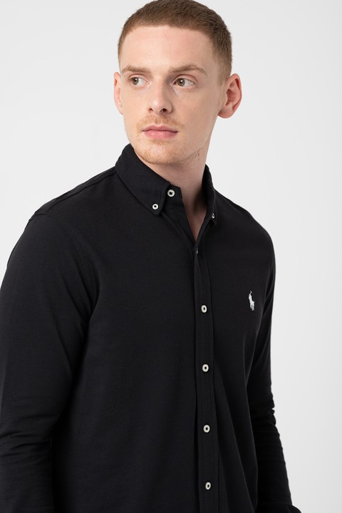 Polo Ralph Lauren, Camasa cu maneci lungi si logo brodat, Negru
