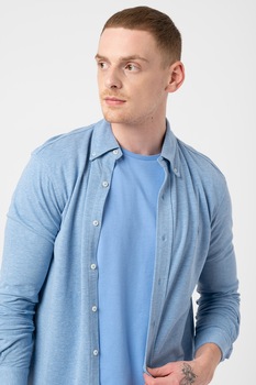 Polo Ralph Lauren, Camasa cu maneci lungi si logo brodat, Albastru melange Polo Ralph Lauren, Camasa cu maneci lungi si logo brodat, Albastru melange