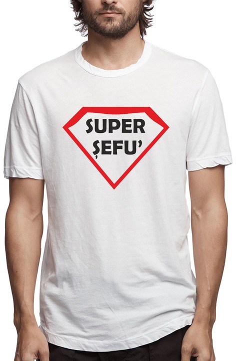 Tricou Barbat Personalizat "Super Sefu", Alb, M