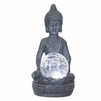 Statueta Buddha cu glob solar, Pufo, 20 cm Statueta Buddha cu glob solar, Pufo, 20 cm