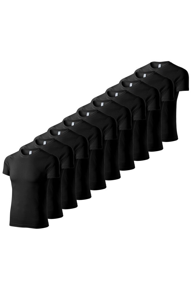 Set 10 tricouri pentru barbati, Negru, P73-10Negru, Negru