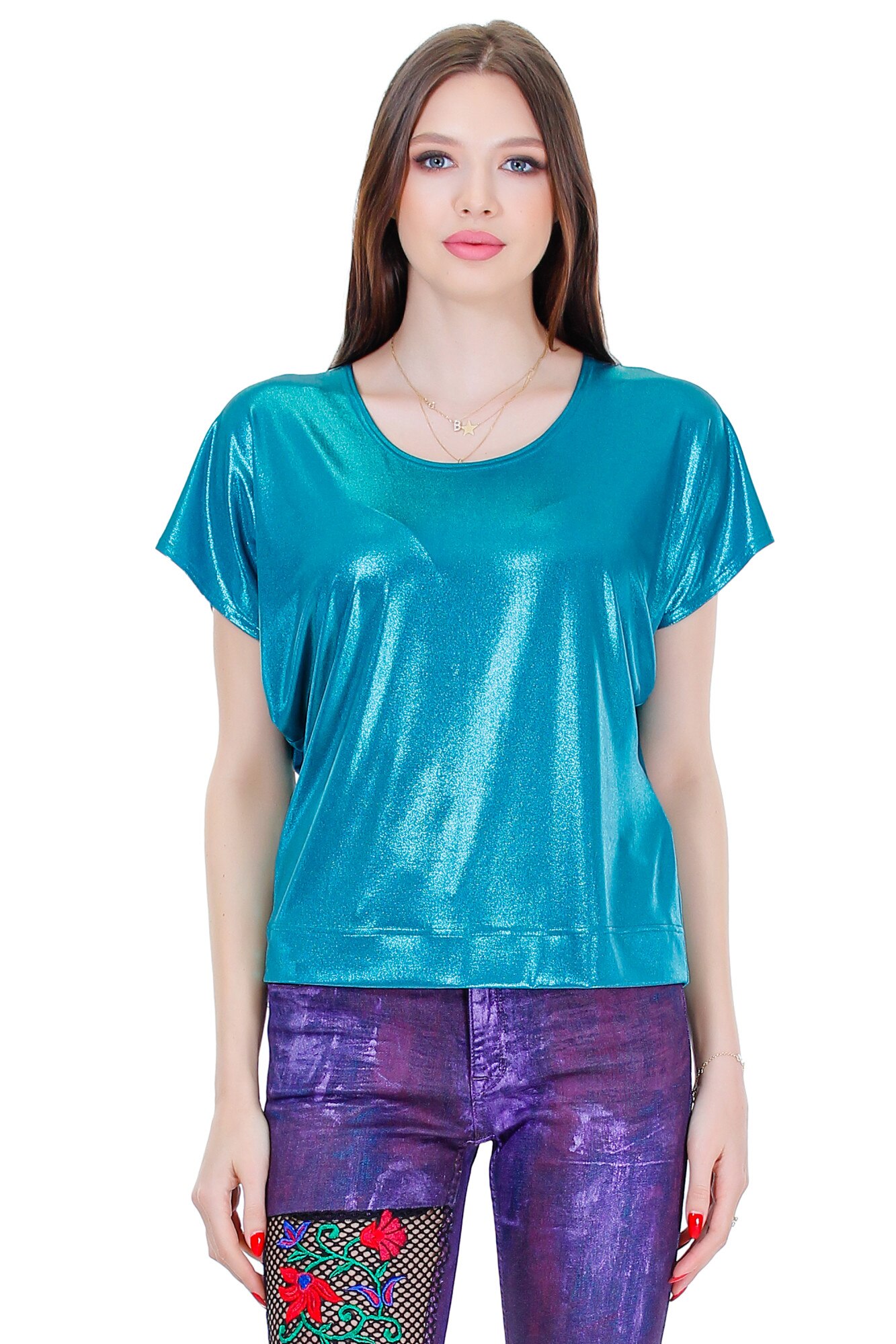 Bluza, Liza Panait, R7003, jerse, turcoaz