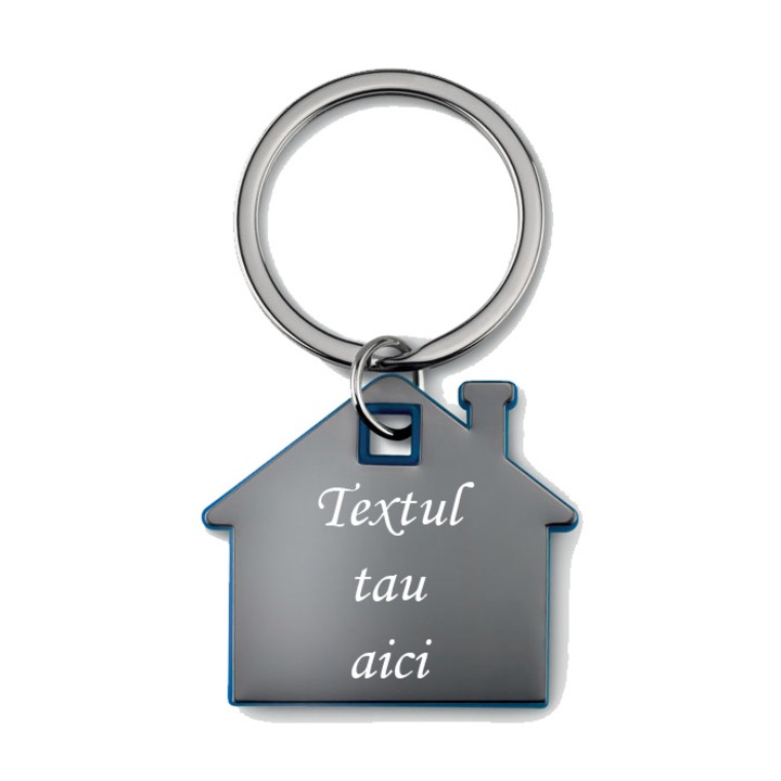 Ключодържател от пластмаса и неръждаема стомана, син, с персонално гравиран текст