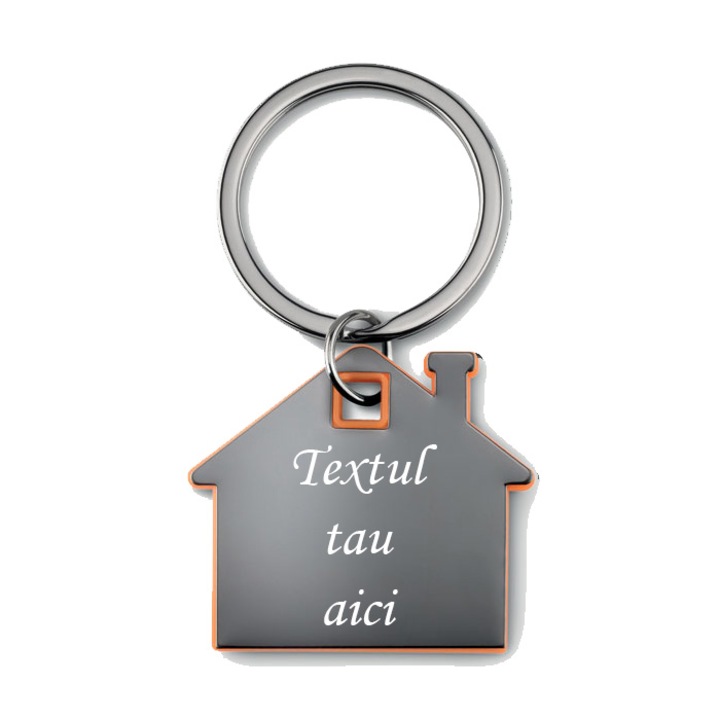 Ключодържател от пластмаса и неръждаема стомана, оранжев, персонално гравиран с ваш текст