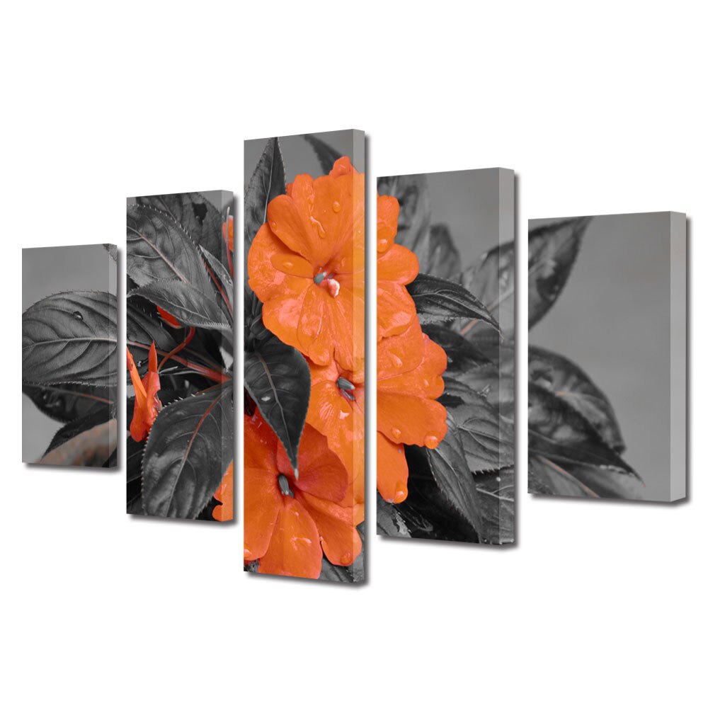 Tablou Multicanvas 5 Piese Flori, Flori cu nuante portocalii, 45 x 75 cm