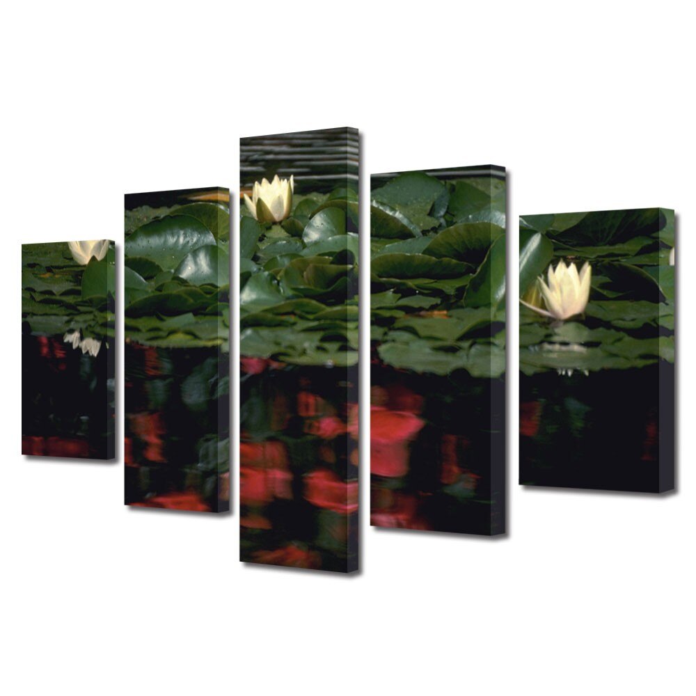 Tablou Multicanvas 5 Piese Flori, Nuferi albi, 45 x 75 cm