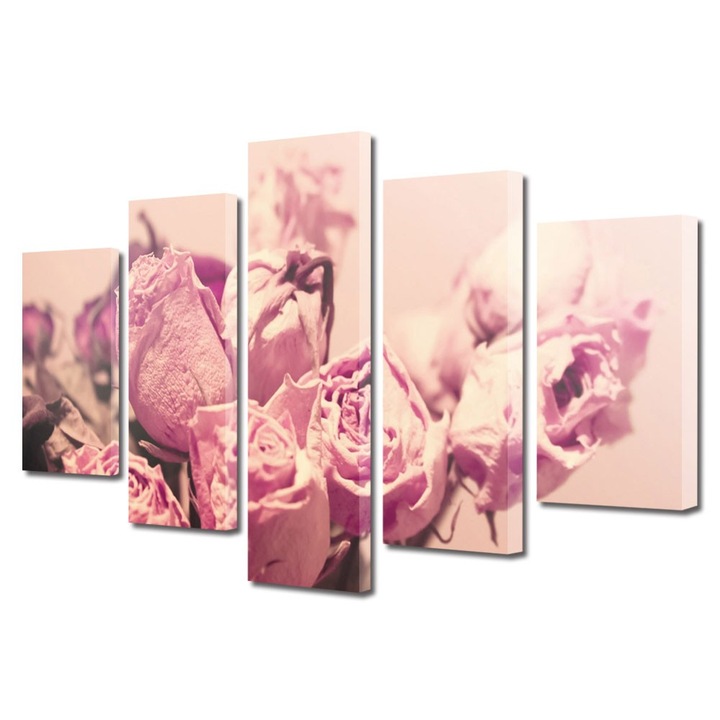 Tablou Multicanvas 5 Piese Flori, Buchet de trandafiri roz, 45 x 75 cm