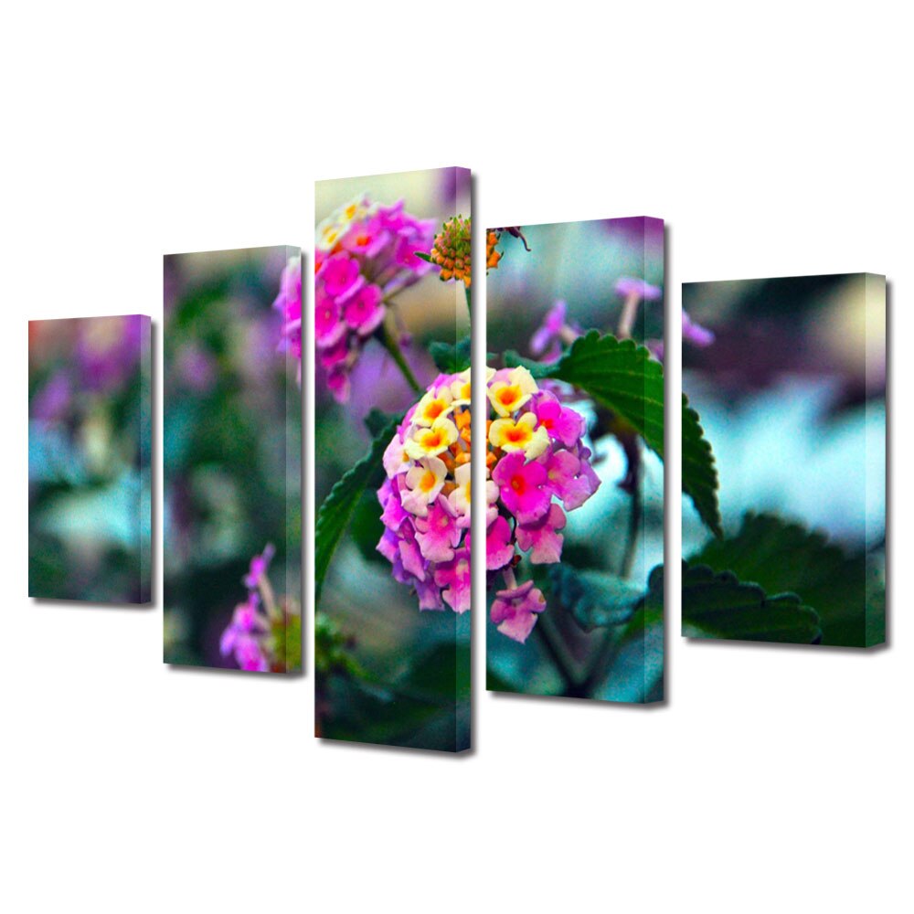 Tablou Multicanvas 5 Piese Flori, Flori in gradina, 45 x 75 cm