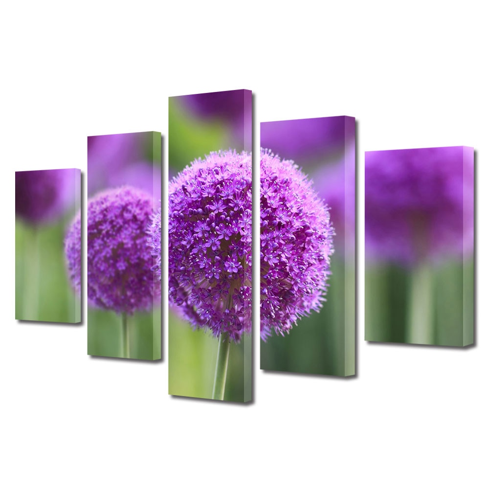 Tablou Multicanvas 5 Piese Flori, Flori cu coroana rotunda, 45 x 75 cm