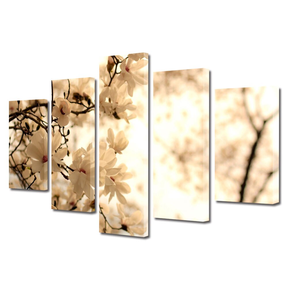 Tablou Multicanvas 5 Piese Flori, Copac inflorit, 45 x 75 cm