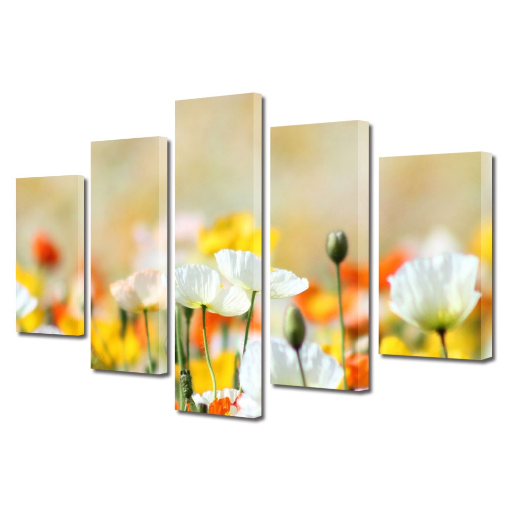 Tablou Multicanvas 5 Piese Flori, Flori frumos colorate, 45 x 75 cm