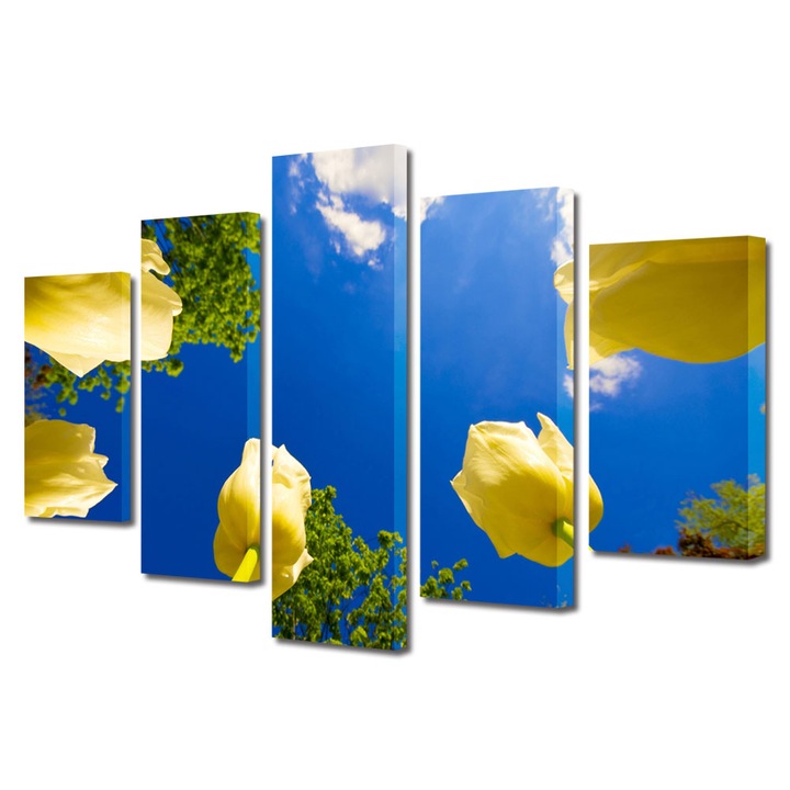 Tablou Multicanvas 5 Piese Flori, Lalele spre cer, 120 x 225 cm
