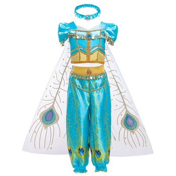 Costum carnaval fete Jasmine cu bentita, albastru,7-8ani Costum carnaval fete Jasmine cu bentita, albastru,7-8ani