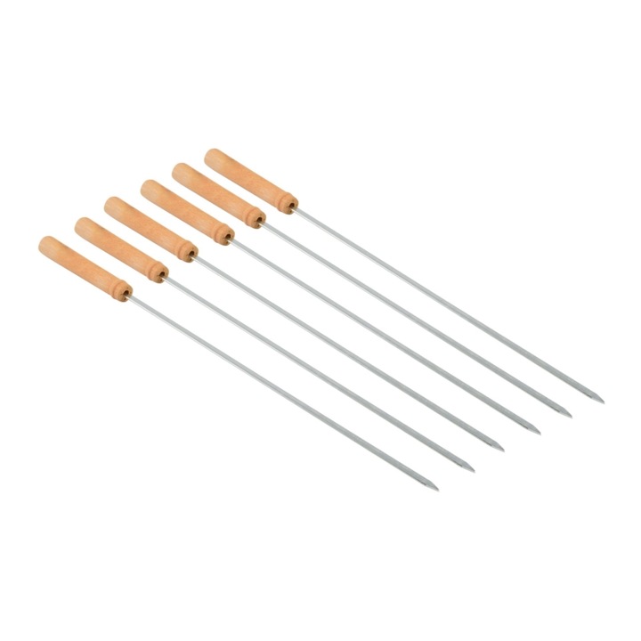 Set 6 tepuse cu maner lemn pentru gratar 40cm, metal