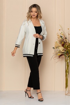 BAROCCA, Sacou cu buline si revere decupate, Alb/Negru BAROCCA, Sacou cu buline si revere decupate, Alb/Negru