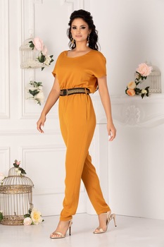 BAROCCA, Salopeta maxi cu maneci scurte si curea contrastanta, Oranj BAROCCA, Salopeta maxi cu maneci scurte si curea contrastanta, Oranj