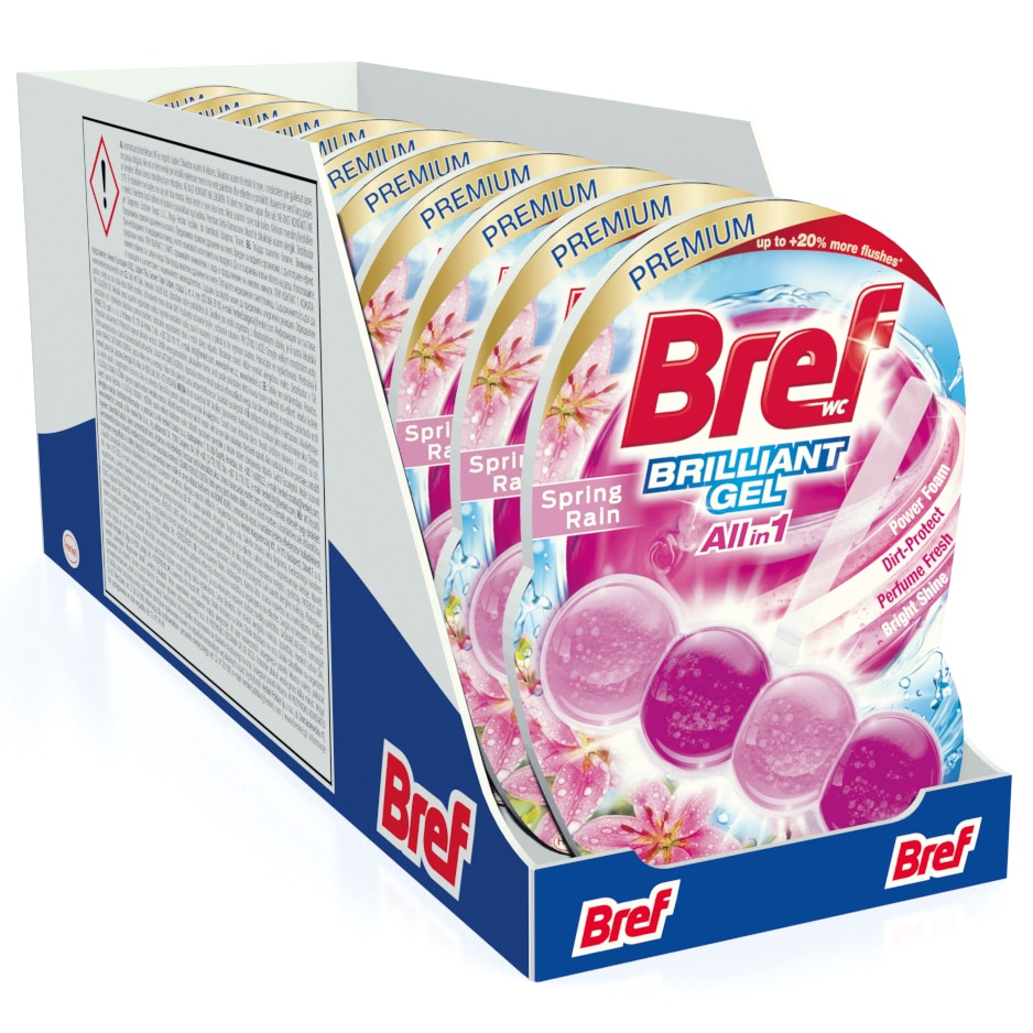 Pachet Promo: Odorizant toaleta Bref Brilliant Gel, Spring Rain, 11x42 g