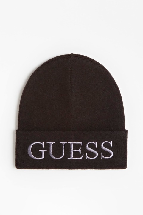 Плетена шапка с бродирано лого Guess, Черен / Бял цвят, Стандартен L