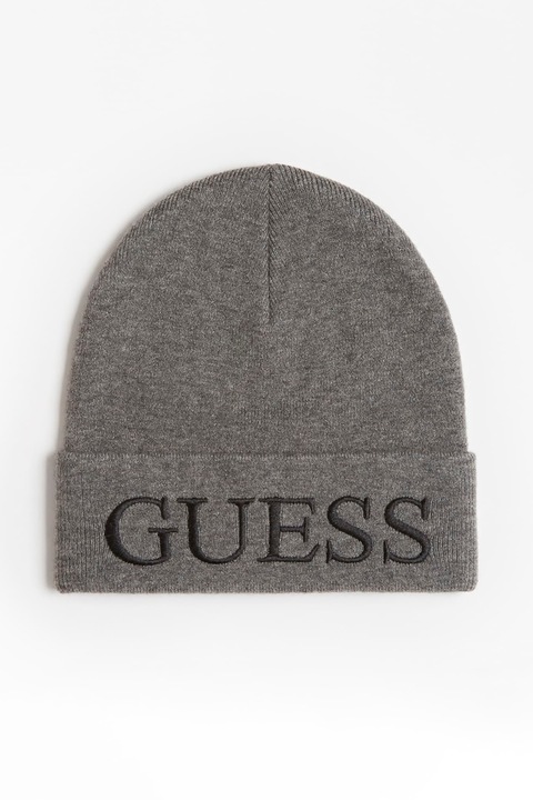 Guess, Фина плетена шапка с бродирано лого, Меланж Сиво/Черно, L Стандарт