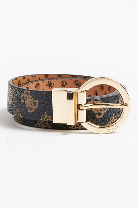 Guess, Cessily kifordítható mintás öv, Fekete/Karamellbarna/Világos aranyszín, 95 cm