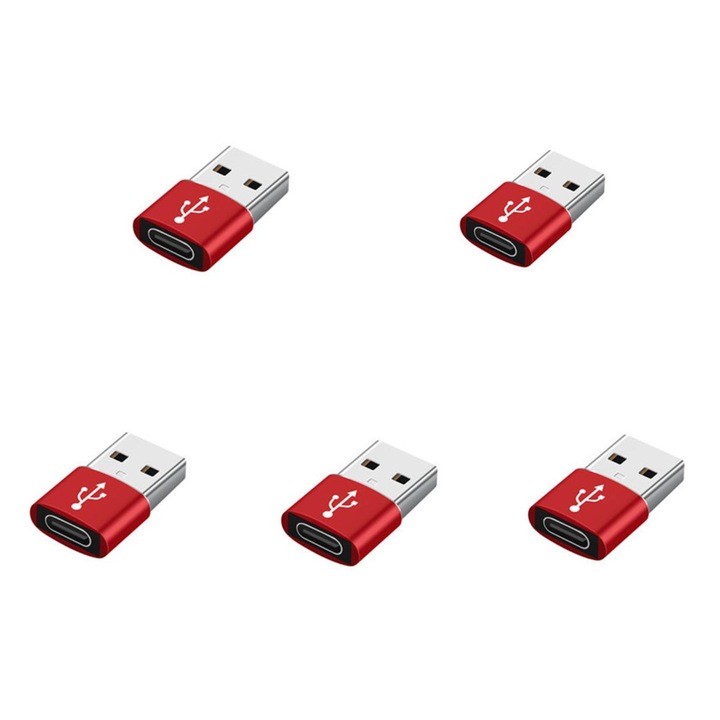 Set 5 adaptoare YWD-FMM, USB C mama la USB tata, Rosu usbA(RED)