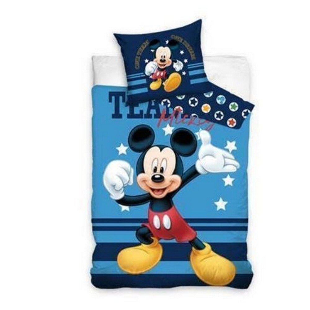 Lenjerie de pat pentru copii Carbotex, Mickey Mouse, Bumbac, 140x200cm