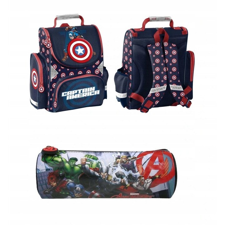 Set ghiozdan scoala captain america, husa, multicolor