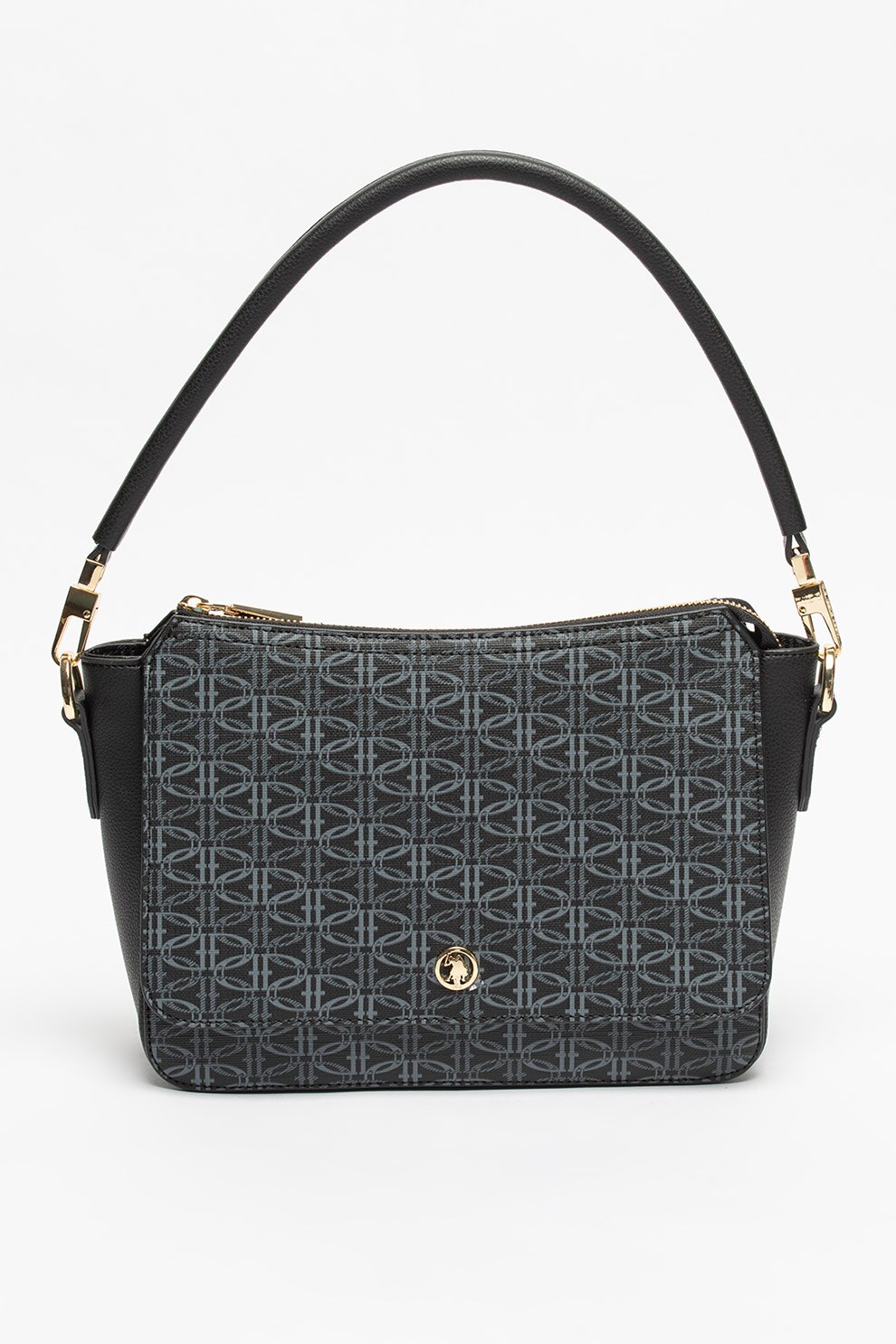 U.S. Polo Assn., Geanta cu bareta de umar si model monograma, Negru/Print