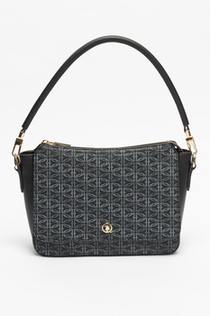 U.S. Polo Assn., Geanta cu bareta de umar si model monograma, Negru/Print U.S. Polo Assn., Geanta cu bareta de umar si model monograma, Negru/Print