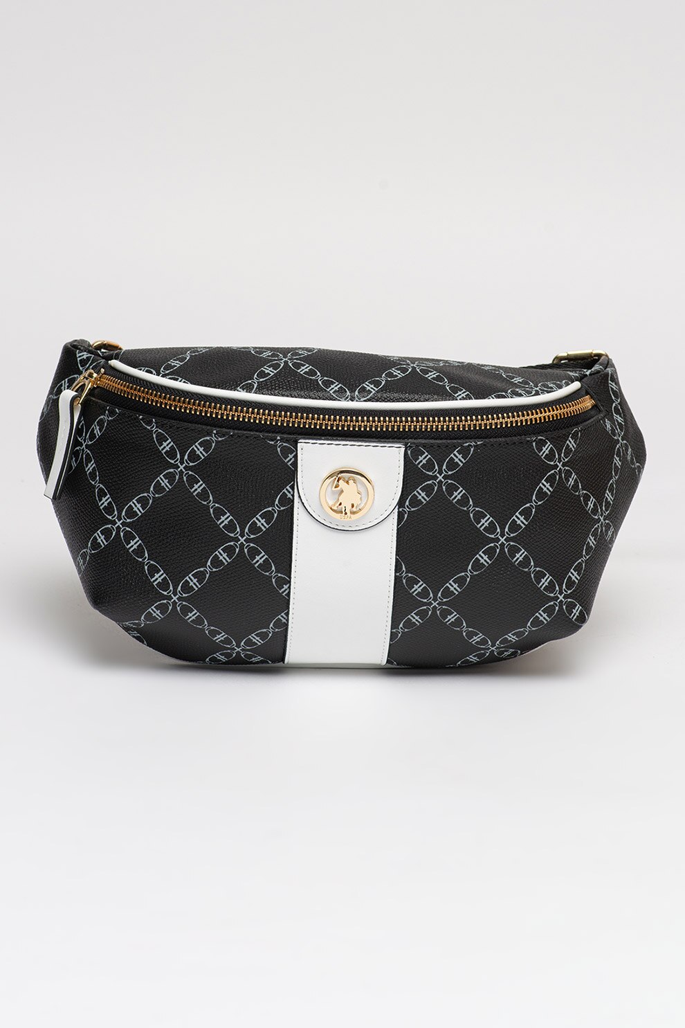 U.S. Polo Assn., Borseta din piele ecologica cu logo, Black/White