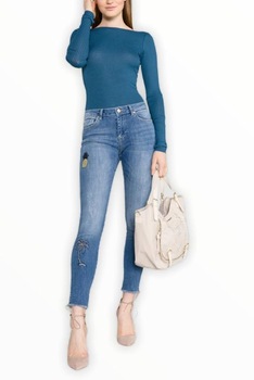 Blugi Skinny cu detalii brodate, Desigual  Blugi Skinny cu detalii brodate, Desigual